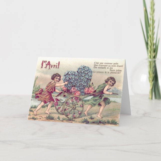 Carte Roses de myosotis de chariot de poissons (Devant)