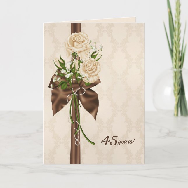 Carte roses du 45e anniversaire sur damask (Devant)
