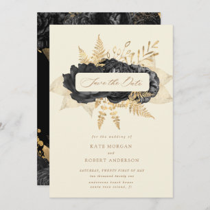 Carte roses en or noir enregistrer l'invitation de date