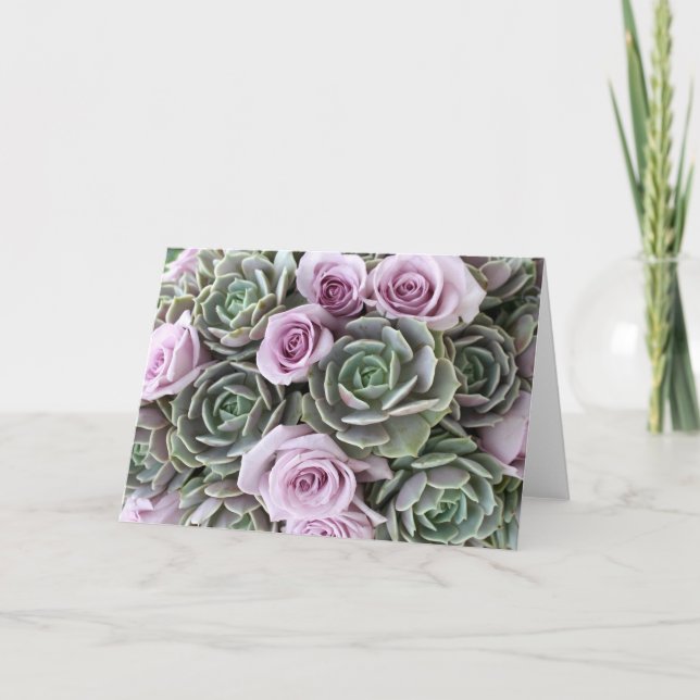 Carte roses et echeverias de lavande (Devant)