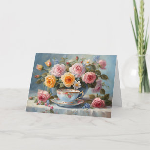 Carte Roses et tasse à thé