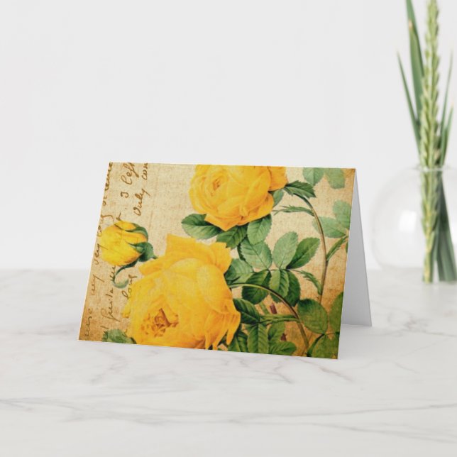 Carte Roses Jaunes vintages, Anniversaire (Devant)
