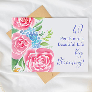Carte Roses Lâches à l'aquarelle & Hydrangea 40e Annive