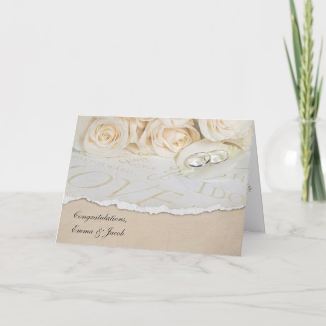 Carte roses mariage blancs avec des noms nouveaux (Devant)