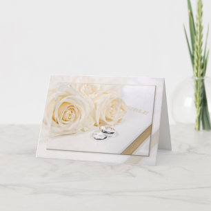 Carte Roses mariages et anneaux sur la Sainte Bible