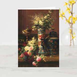Carte Roses, Peonies, Oubliez-moi-non dans un vase japon
