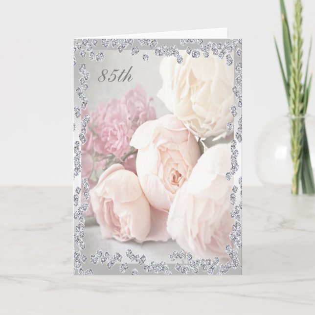 Carte Roses romantiques et diamants 85e anniversaire (Devant)