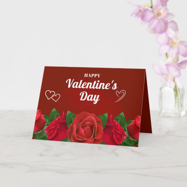 Carte Roses romantiques rouges Beaux Coeurs Saint Valent (Orchidée)