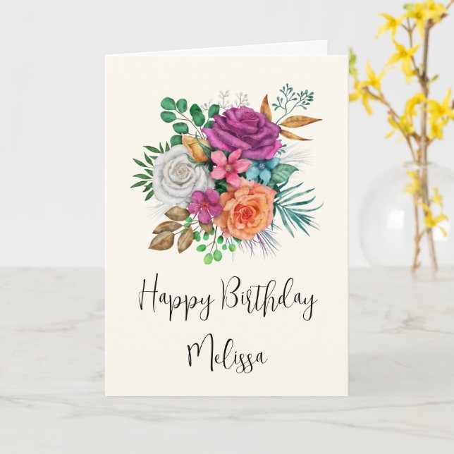 Carte Roses rose, orange et blanche Bouquet floral Anniv (Fleur jaune)