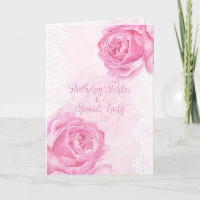 Carte Roses roses et dentelle joyeux anniversaire spécia (Devant)