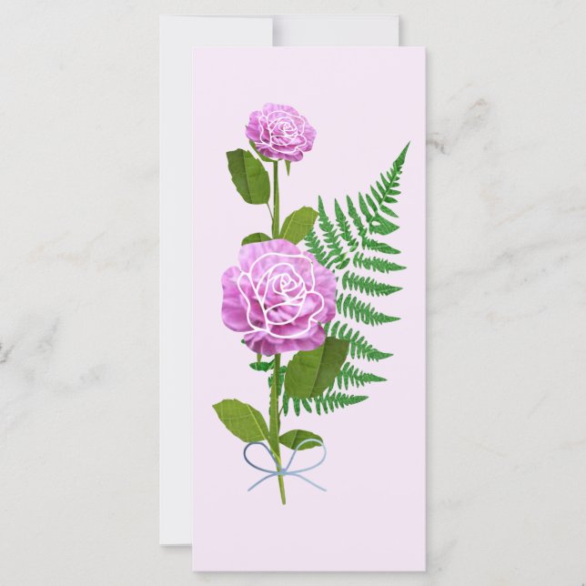 Carte Roses roses et une fougère (Devant)