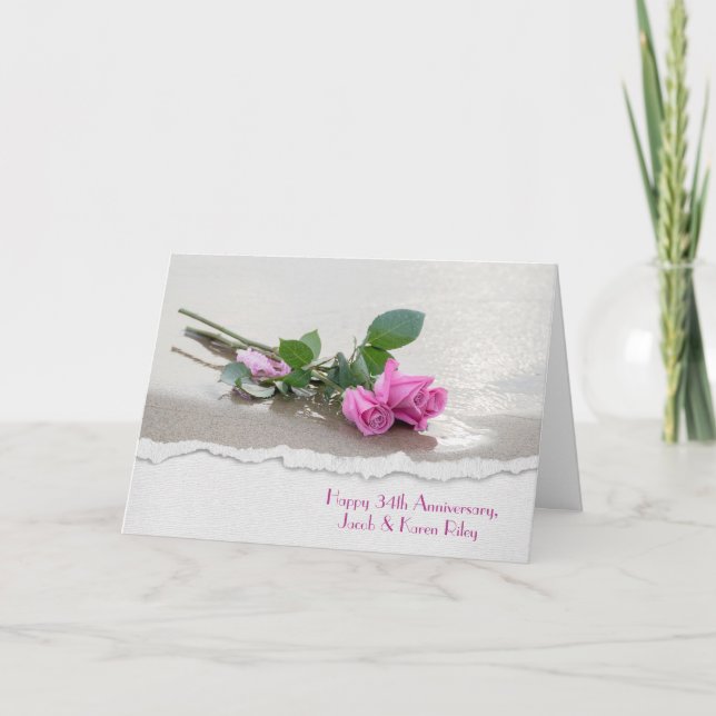 Carte roses roses sur la plage pour l'anniversaire de ma (Devant)