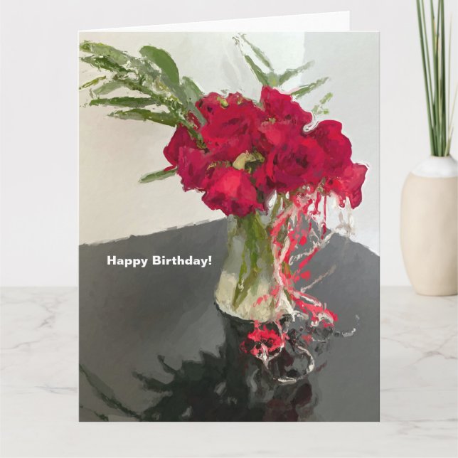 Carte Roses rouges Abstraites dans Vase (Devant)