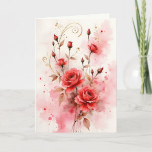 Carte Roses rouges aquarelle anniversaire Saint-Valentin