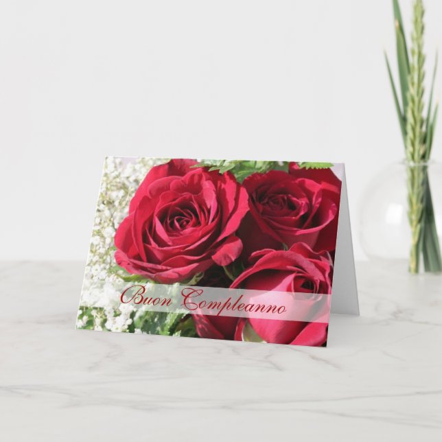 Carte Roses rouges élégants d'anniversaire italien (Devant)