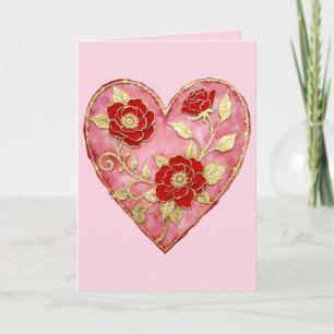 Carte Roses rouges et or Anniversaire de la Saint-Valent