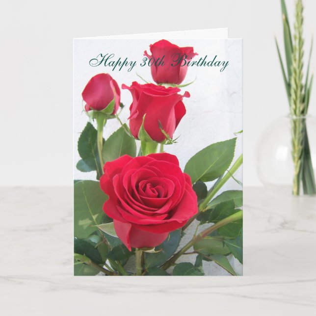 Carte Roses rouges Floral Personnalisé 30e anniversaire (Devant)