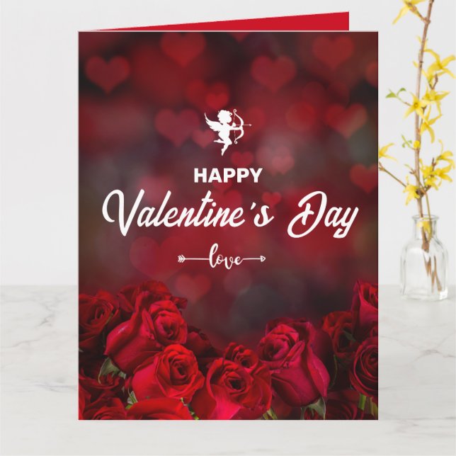Carte Roses rouges personnalisées Cupide Romantique tend (Fleur jaune)