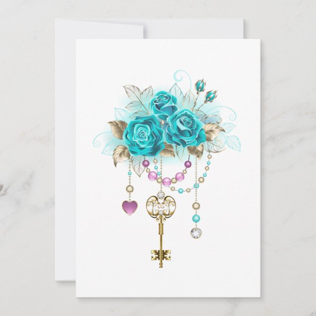 Carte Roses turquoise avec touches (Devant)