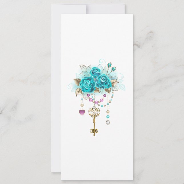 Carte Roses turquoise avec touches (Devant)