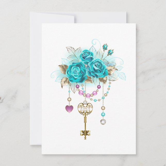 Carte Roses turquoise avec touches (Devant)