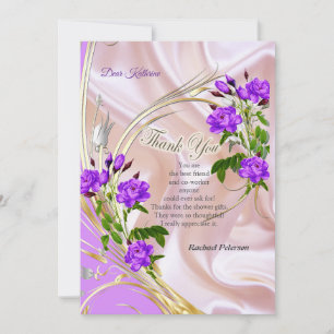 Carte Roses violets d'aquarelle violette sur soie rose