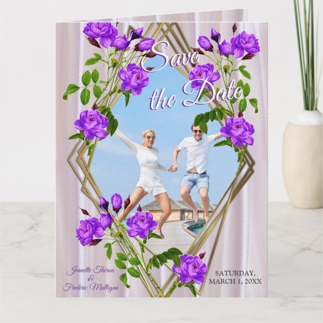 Carte Roses violets sur soie rose magenta (Devant)