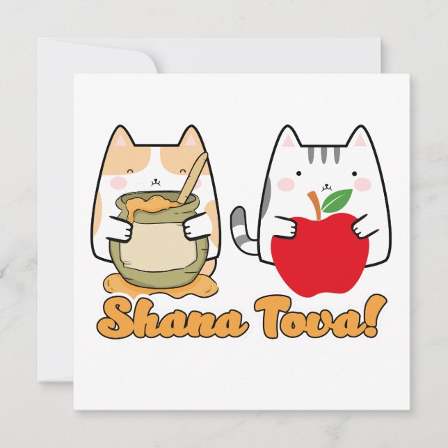 Carte Rosh Hashanah kawaii Chats - Nouvel An juif (Devant)
