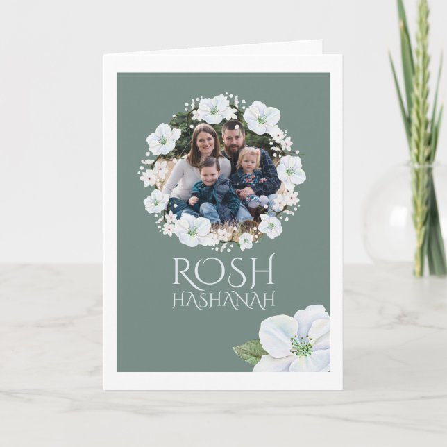 Carte Rosh Hashanah White Apple Blossom Wreath Photo (Devant)