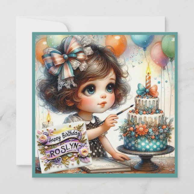 Carte ROSLYN ~ Joyeux anniversaire ~ Décoration de gâtea (Devant)