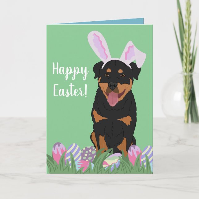 Carte Rottweiler Bunny Pâques (Devant)