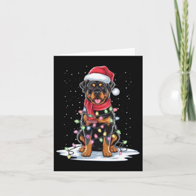 Carte Rottweiler Chien Santa Chapeau Noël Arbre Lumière  (Devant)
