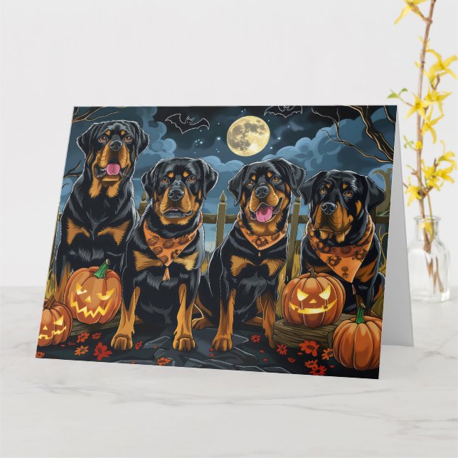 Carte Rottweiler Halloween Éffrayant (Fleur jaune)