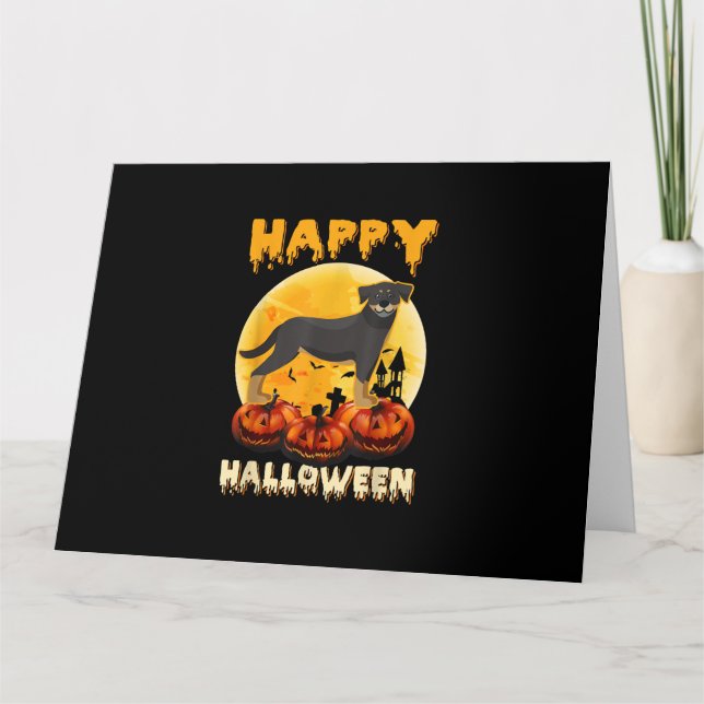 Carte Rottweiler joyeux Halloween chien épouvantable cos (Devant)