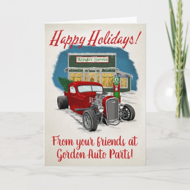 Carte Roue chaude, Camion rouge, Noël rétro (Devant)
