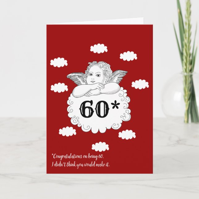 Carte Rouge Blanc Funny Cheeky Cherub Angel 60e annivers (Devant)