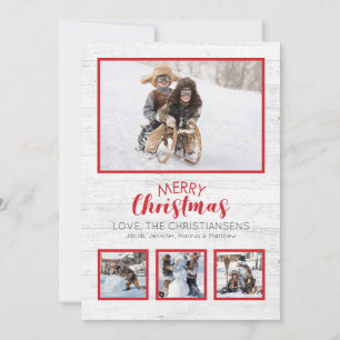 Carte Rouge Blanc Rustique Bois photo Noël