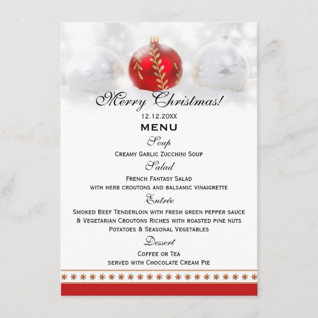 Carte rouge blanche de modèle de menu de dîner de (Devant)