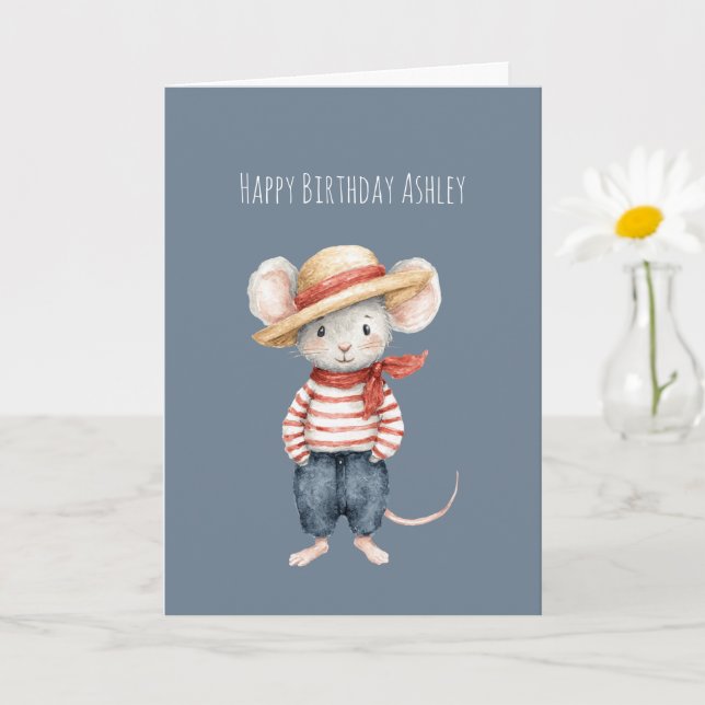 Carte Rouge Blue Jean Souris Anniversaire (Petite plante)