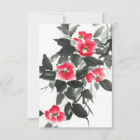 Rouge camellia suie encre et aquarelle peinture
