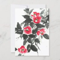 Rouge camellia suie encre et aquarelle peinture