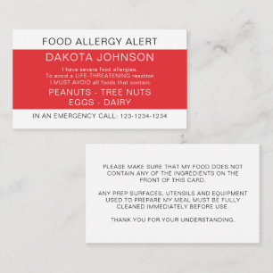 Carte rouge d'alerte aux allergies alimentaires