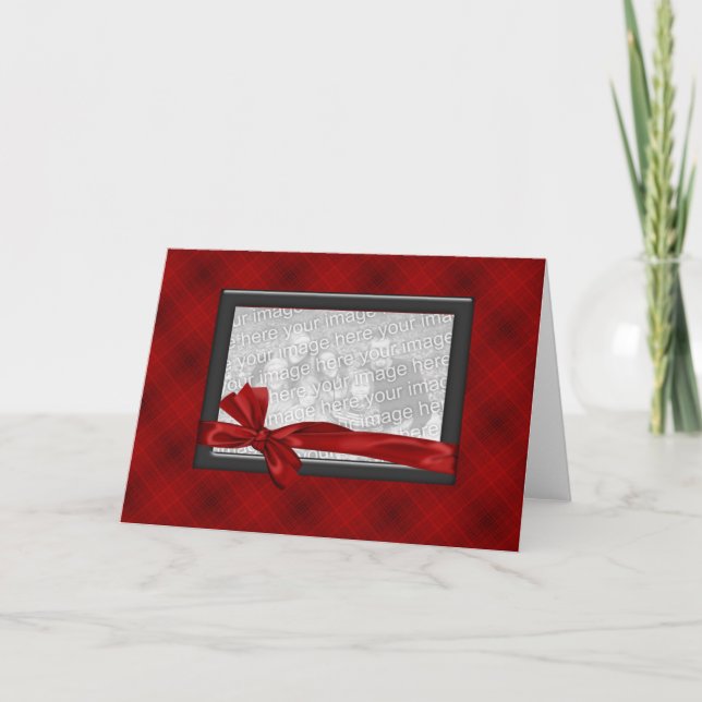 Carte rouge de cadre de photo de plaid (Devant)