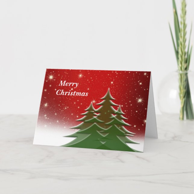 Carte rouge de Noël avec arbres de Noël (Devant)