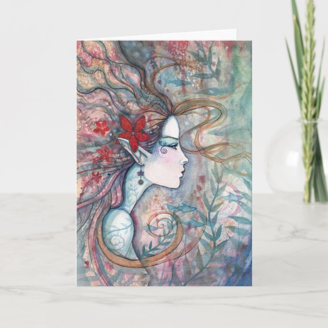 Carte rouge de sirène de fleur par l'aquarium (Devant)