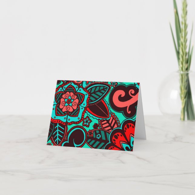 Carte Rouge et Aqua floraux (Devant)