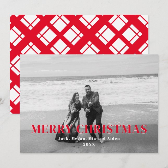 Carte Rouge et blanc plaid Joyeux Noël (Devant / Derrière)