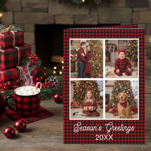 Carte Rouge et noir Buffalo Plaid Nom et texte personnal