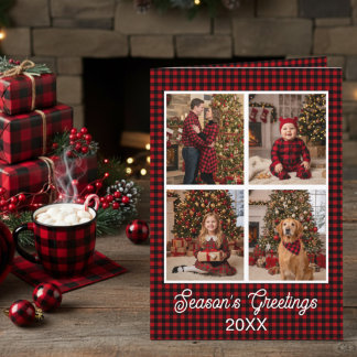 Carte Rouge et noir Buffalo Plaid Nom et texte personnal