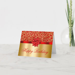Carte Rouge et or Leopard Shimmer Glam cadeau d'annivers